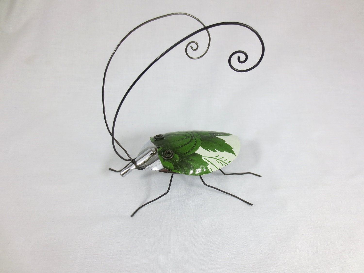 Beautiful Green  and White Spoon Beetle Repurposed Art