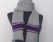 Chunky Extra Long Man's Silver Grey and Deep Purple Scarf - Made to Order
