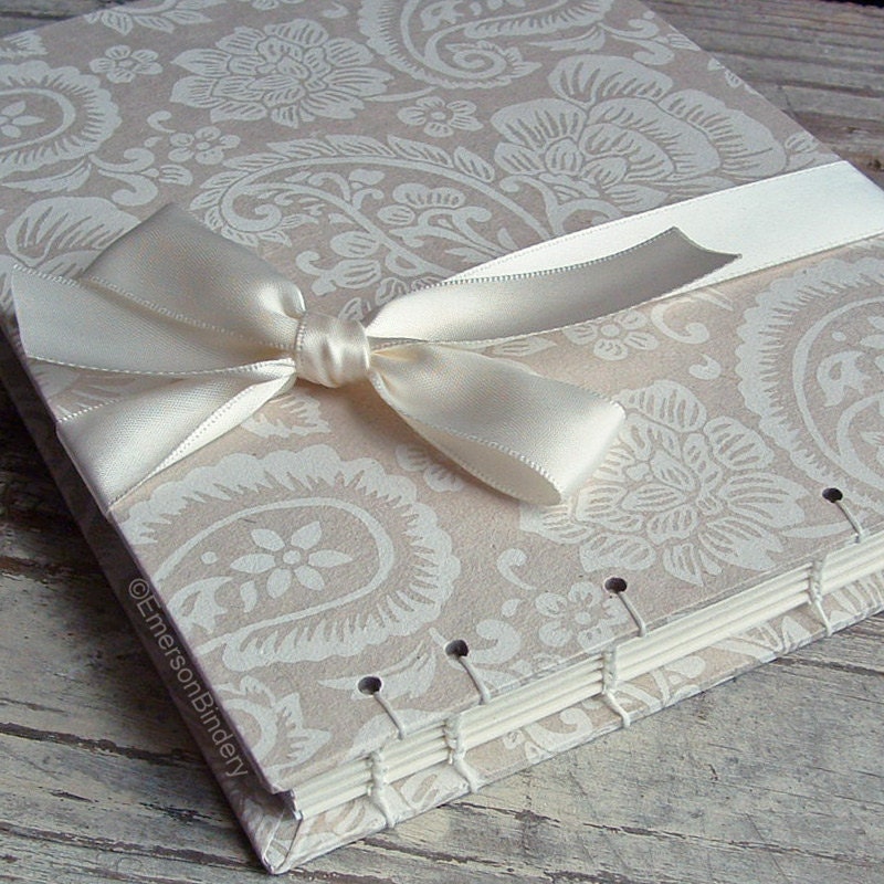 Wedding Guest Book, Ivory and White Paisley, SMALL 8x6, MADE upon ORDER