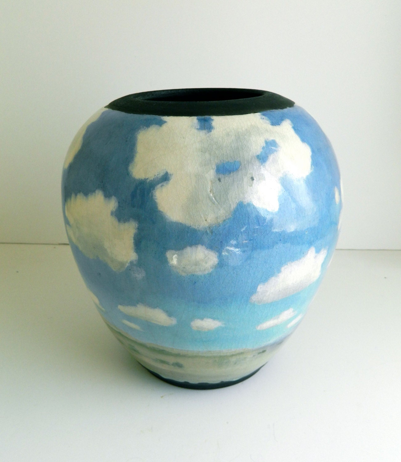 Large Raku Landscape Vase