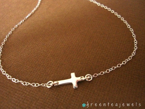 tiny sideways cross - BRACELET - sweet and dainty in sterling silver - small everyday jewelry