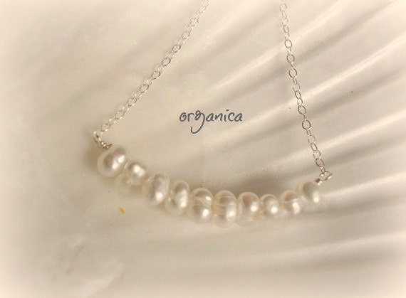 organica - freshwater pearl pebble necklace -  sterling silver chain - dainty everyday jewelry