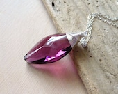 Amethyst Purple Crystal Pendant Necklace, Wire Wrapped Swarovski Navette Teardrop, Sterling Silver Necklace, Fashion
