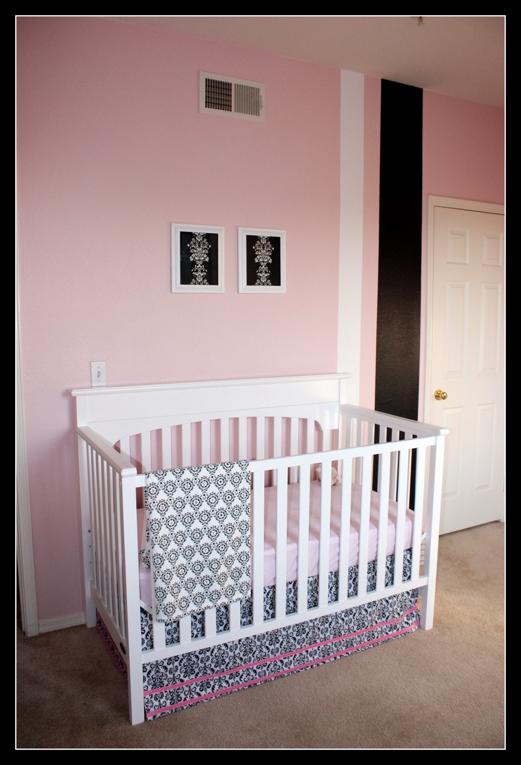Custom Damask & Hot Pink Crib Skirt