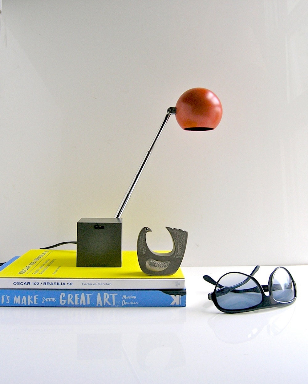 60s Lightolier design lamp - Lytegem desk lamp - Hermes orange/persimmon - New Old Stock - Mad Men office
