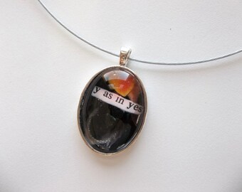 Y as is YES dictionary pendant flaming heart under glass