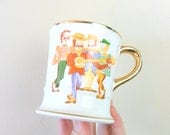 vintage barbershop quartet ceramic mustache mug - for him - beer stein - gold