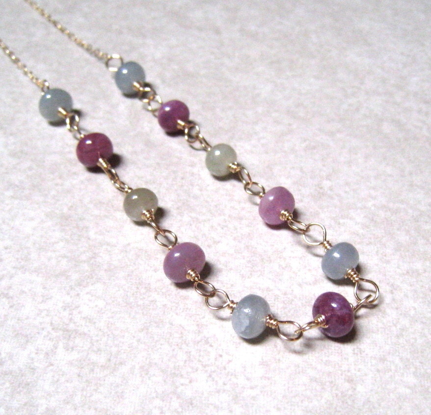 Natural Sapphire Necklace,  Multicolor Sapphire Blue, Green, Pink Gemstones, 14K Gold Filled September Birthstone,  Umba Sapphires