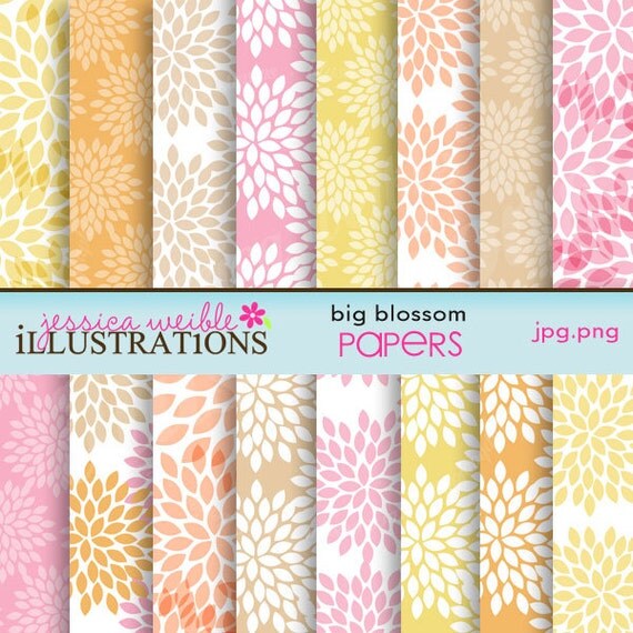 Big Blossom Cute Digital Papers for Card Design, Scrapbooking, and Web Design Il_570xn