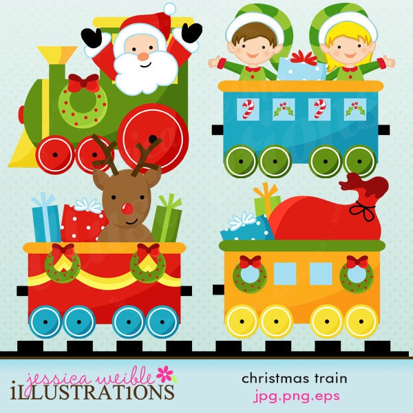 Christmas Train Cute Digital Clipart for Card Design, Scrapbooking, and Web Design Il_570xn