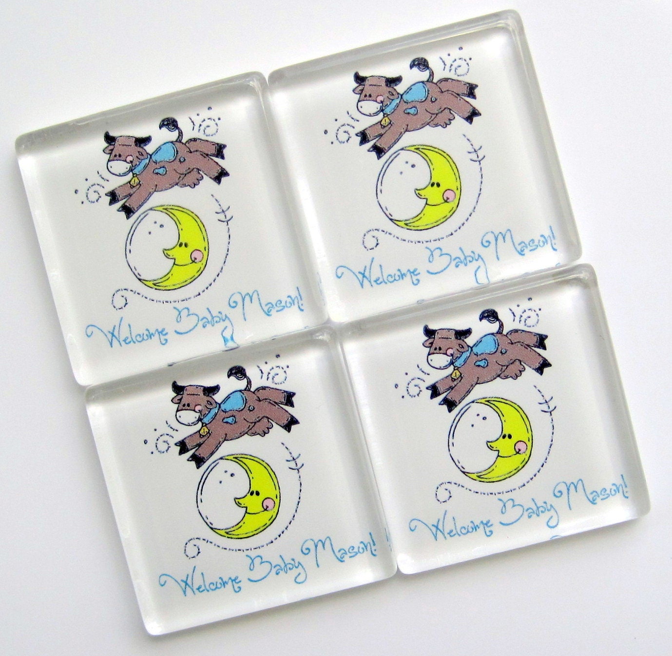 Baby Shower Favors - The Cow Jumped Over the Moon - 1 3/8 Inch Glass Magnets - 25 Favors