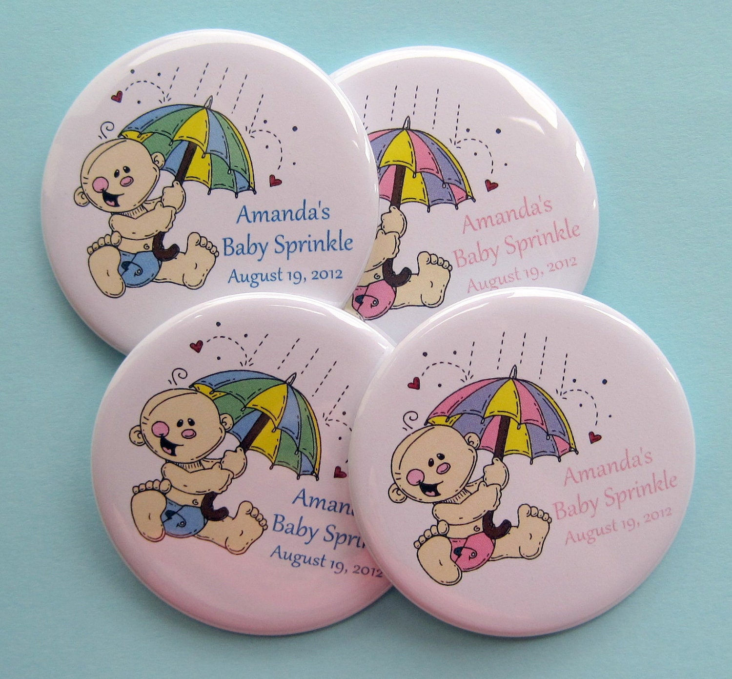 Baby Sprinkle Favors - Personalized 2.25 Inch Button Magnets - 20 Magnets