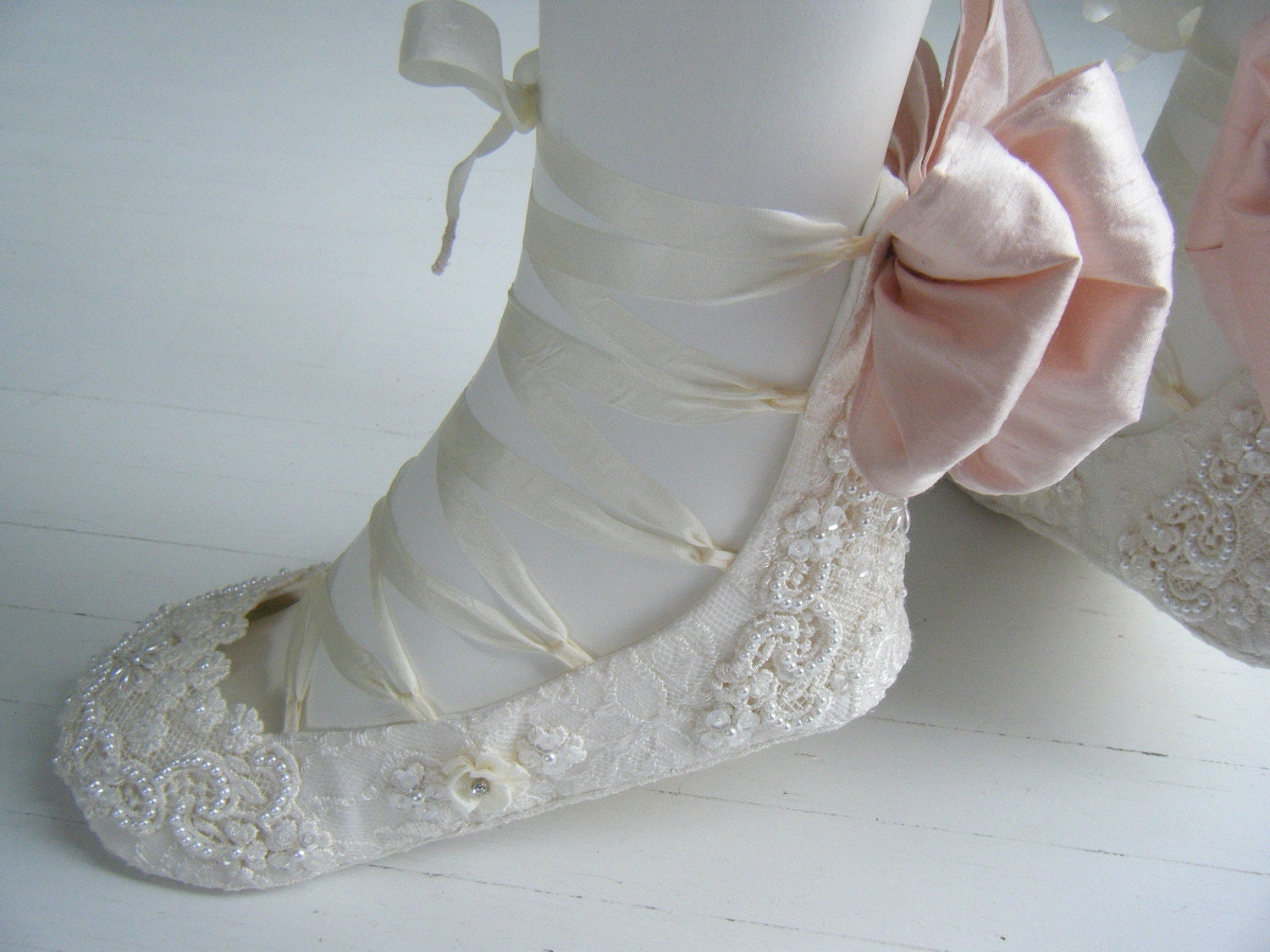 Wedding Bridal Flats, Womans BOBKA BOOT,Jane Austen, Regency Ivory Lace Ballet Shoes by Bobka Baby