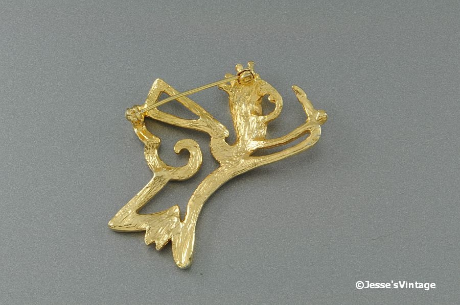 Angel Brooch Pin In Flight w Rhinestones & Candle