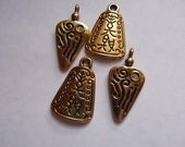 4 Drops, antiqued, gold finished, Pewter,  21x16mm, trapezoid, 20x20x13, triangle, Pkg Of 4