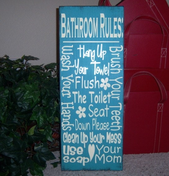 Bathroom Rules Subway Art Sign, Typography Wood Sign, Subway Art Sign, Bathroom Rules