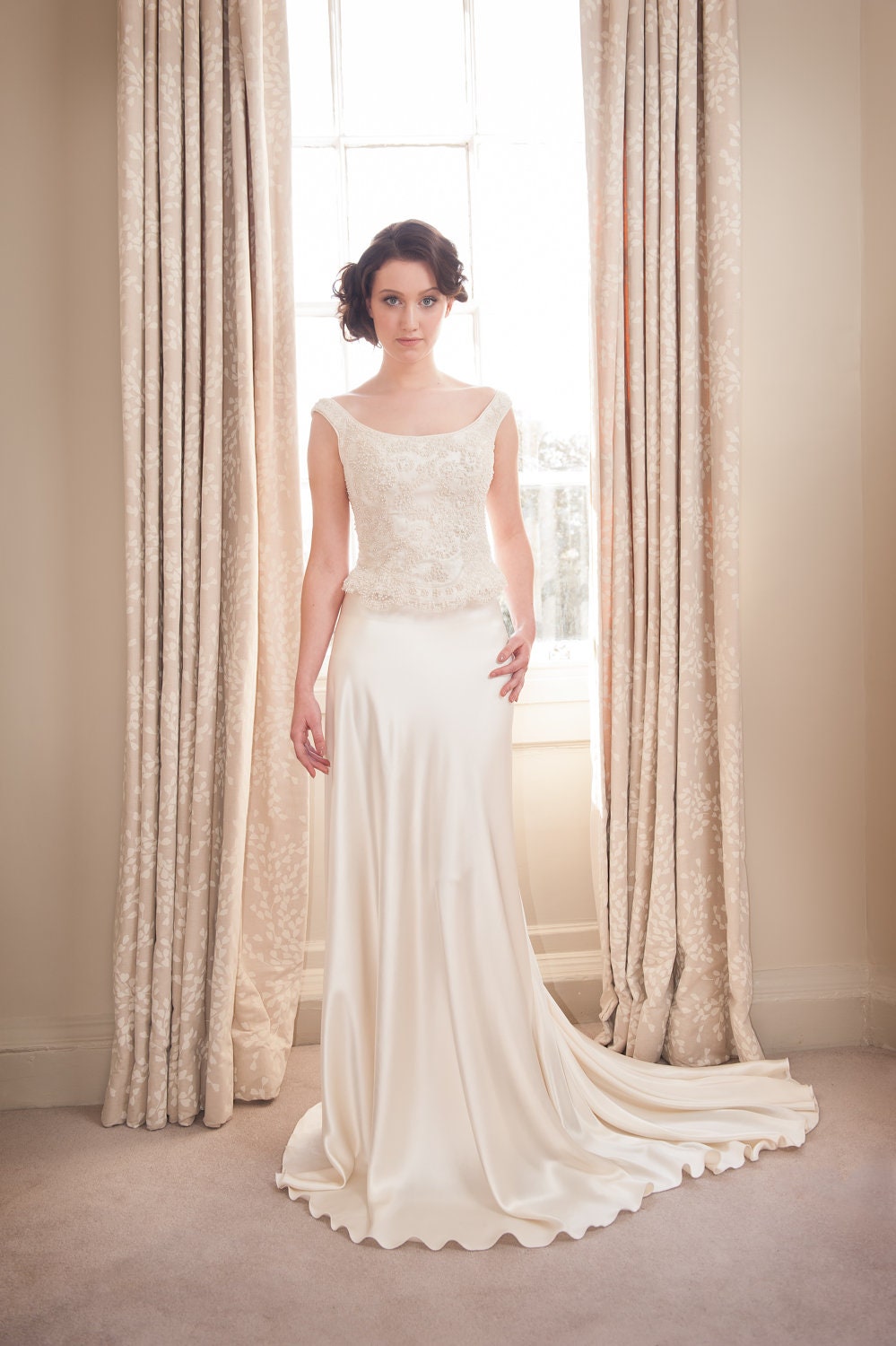 Sumptuous Couture Silk Satin Bias Cut Wedding Gown Skirt with Puddle Train