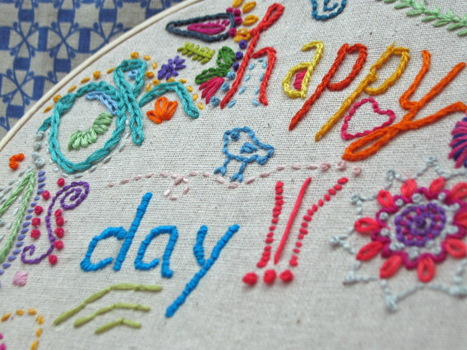 Embroidery Hoop Art Oh Happy Day Hand Embroidered