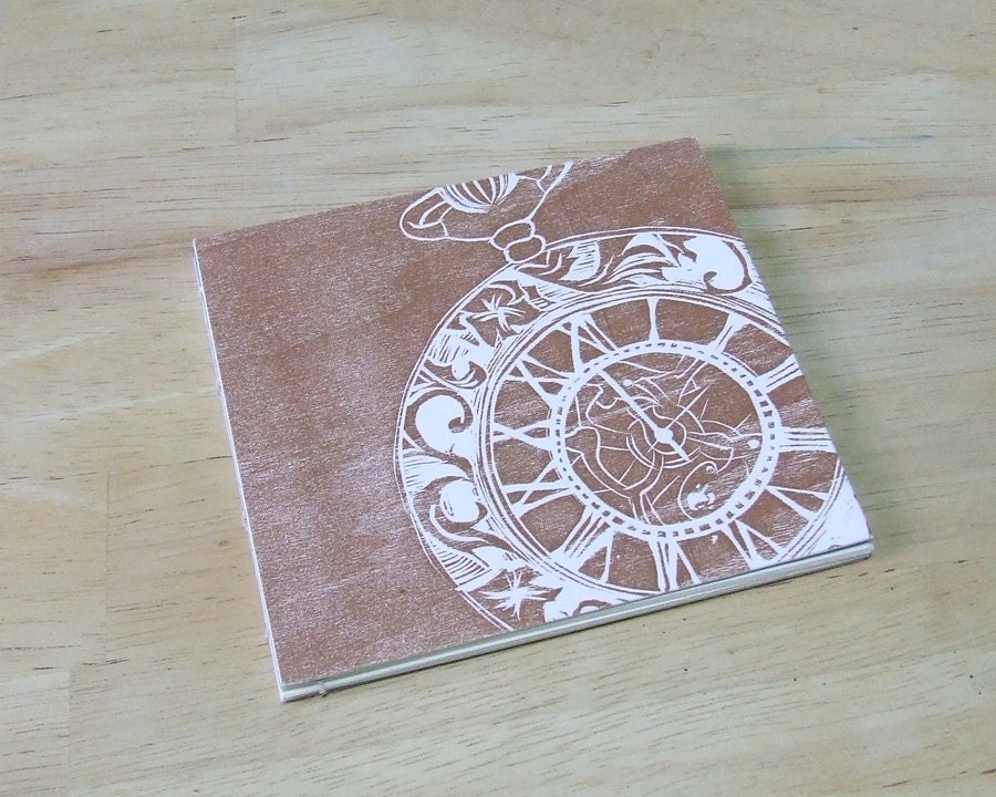 An Insomniac's Lament: 24 Letters for 24 Hours, hand bound zine with woodblock print covers, Brown and Blue