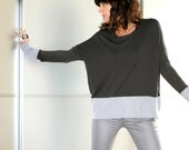 Brown-Grey Cropped Wool Sweater Long Sleeves Poncho Top Tunic Size XS S M