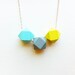 Neon Faceted Wood Necklace in Aqua, Gray and Yellow / Minimalist Bright Jewelry / Color Block