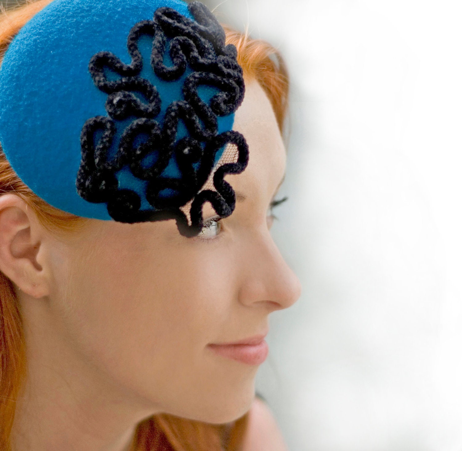 Spring Party Accessory Turquoise Cocktail Hat Fascinator Black Trim Headpiece Head Dress Weddings