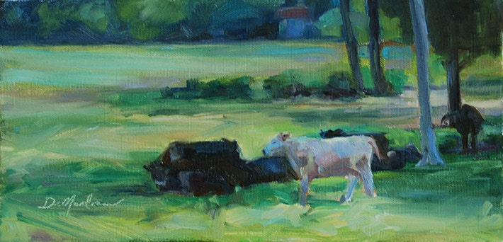 Cow Painting, Cows in Landscape, Original oil by Carol DeMumbrum