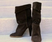 1980s High Heel Boots / 80s Brown Suede Midcalf Boots / 5 1/2 to 6M