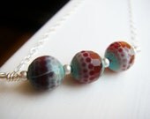 Baby blue and brown faceted agate necklace - sterling silver chain - maroon - blue