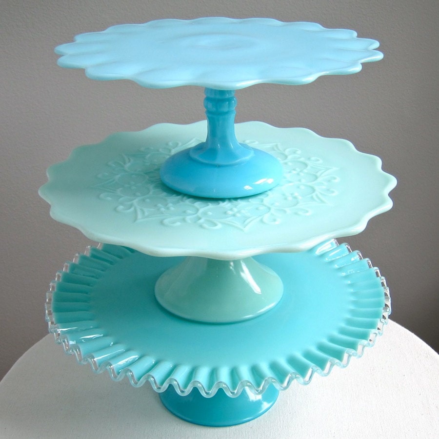 Blue Milk Glass Cake Stand EAPG circa 1900