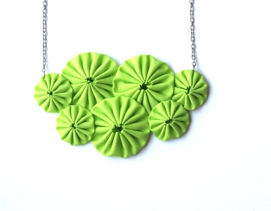 Neon green bib fabric  yoyo necklace