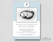 Blue Chevron Printable Baptism Invitation
