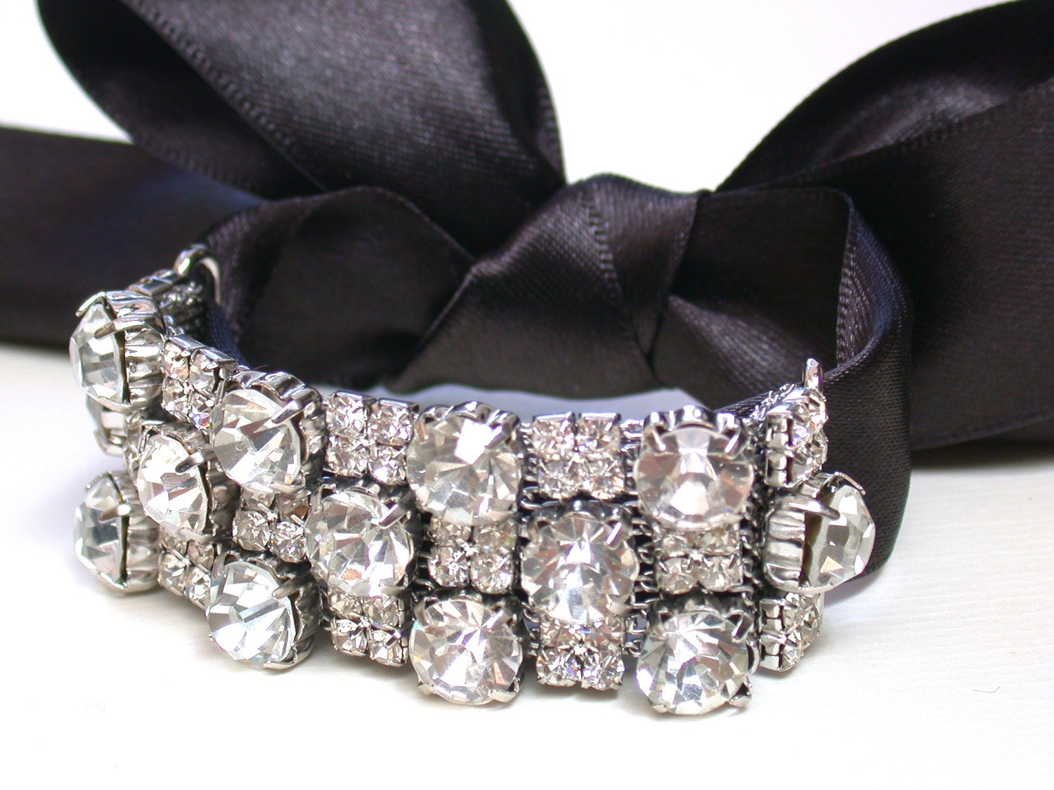 Bridal Crystal Rhinestone And Satin Ribbon  Bracelet - Perfect for Bride, Wedding, Bridesmaids And Formal