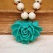 Romantic Rose Charm Necklace In Teal And Off white Vintage Beads