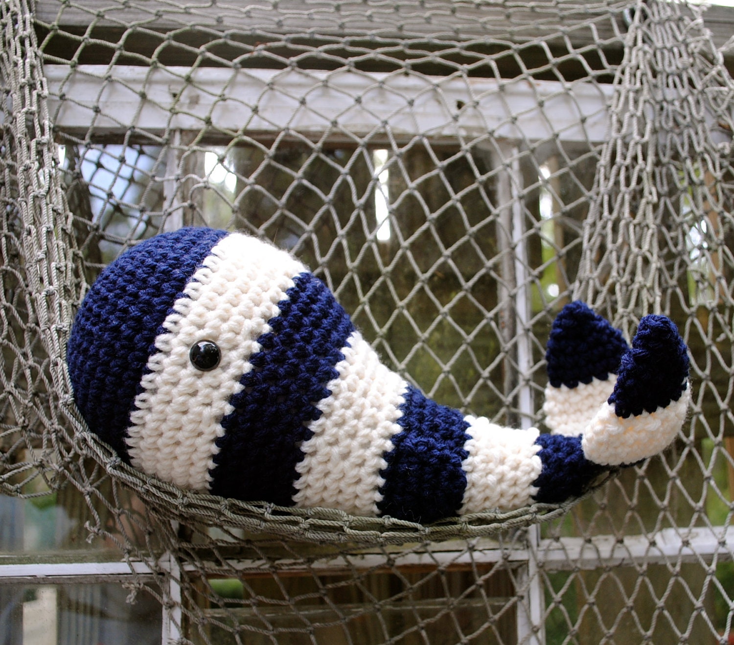 Woolie Whale Hand Crocheted Plush-Navy Stripe-Large