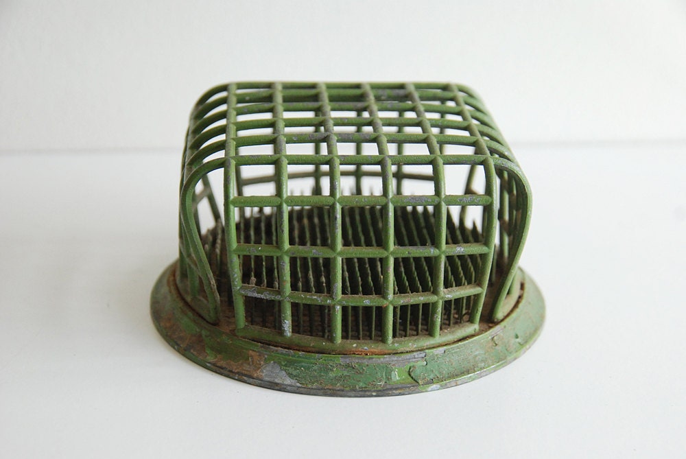 Large Green Metal Flower Frog - Repurposed Display Desktop Organizer