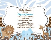 Blue Safari Baby Shower Invitation Blue Safari Birthday Invitations Printable or Printed