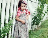 Girls Maxi Dress with Shoulder Ties in Gray Red and Teal (sizes18M to 8)