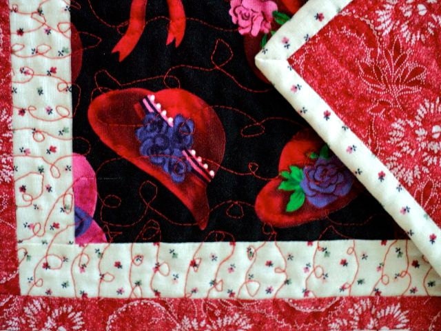 Red Hat Ladies - Quilted Table Topper / Centerpiece - 12-1/2" wide x 17" long