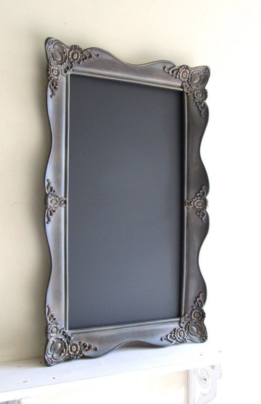 Magnetic CHALKBOARD Gunmetal Grey Framed Chalk Board Menu Kitchen Modern Bridal Gift Ornate Bulletin Board Organizer - MORE COLORS