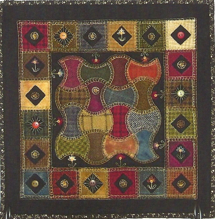 Primitive Folk Art Wool Applique/Mini Quit Pattern:  GARDEN WALK