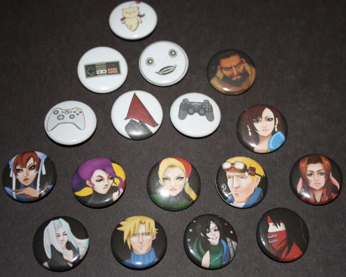 Original Fan Art Video Game inspired 1 inch buttons.