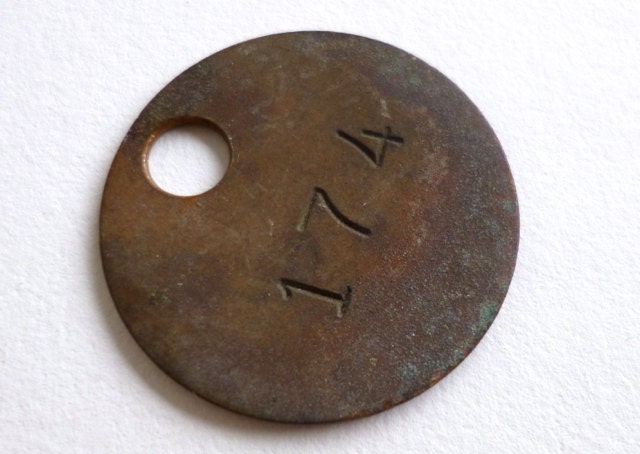 SALE Vintage Copper Tag Patina Numbered