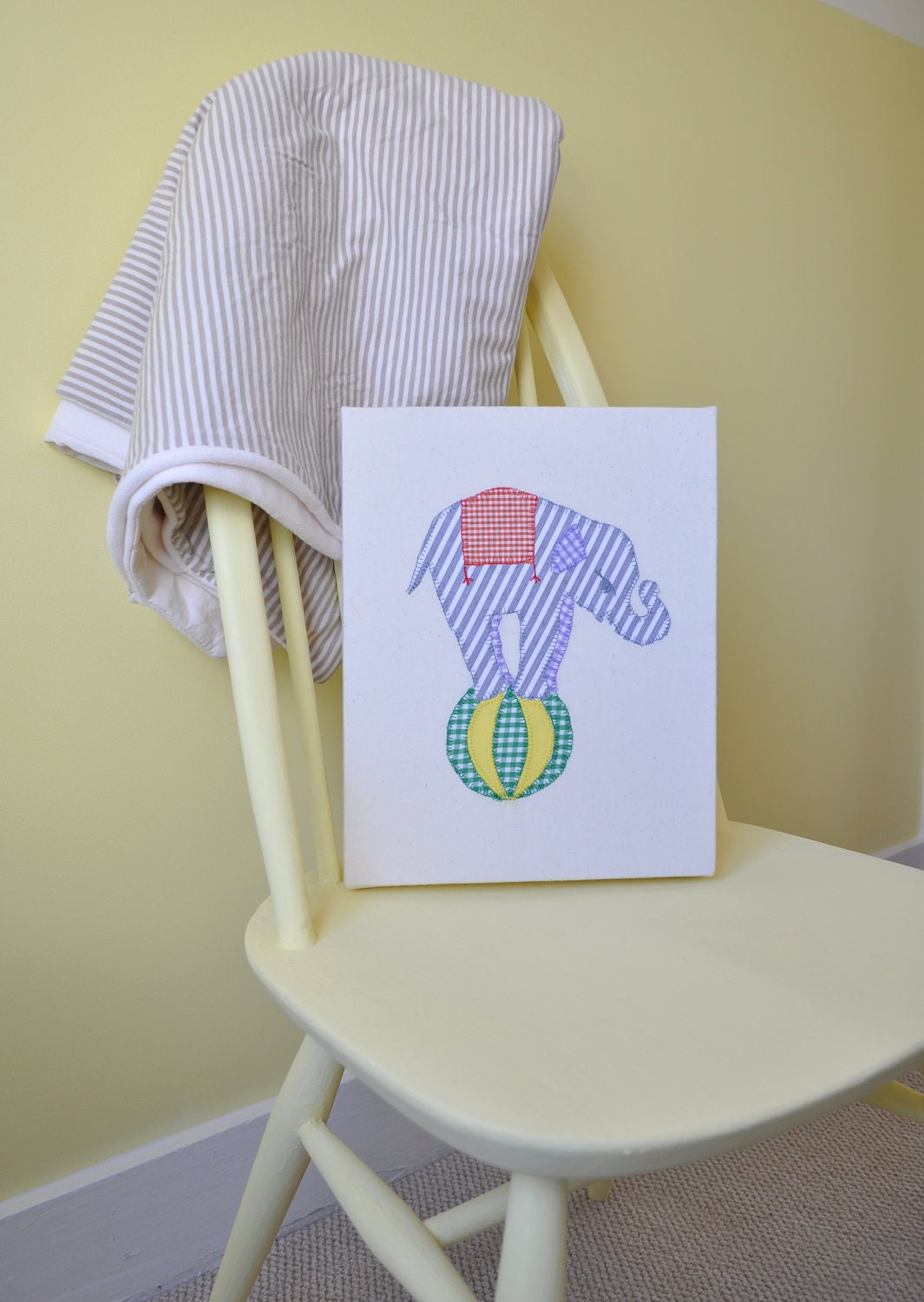 Nursery Elephant Canvas Applique Picture