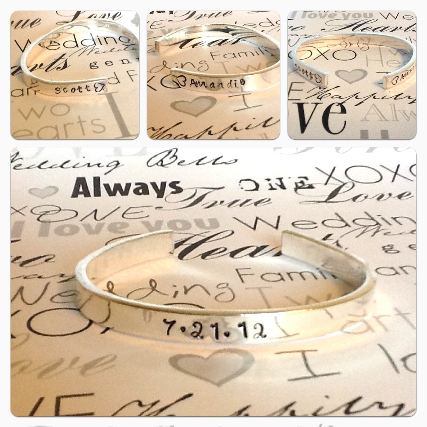 ON SALE - Custom Date and Name  Silver Cuff Bracelet
