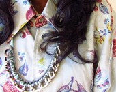 Whimsical Crochet Necklace in Seafoam and Charcoal - Fiber Jewelry