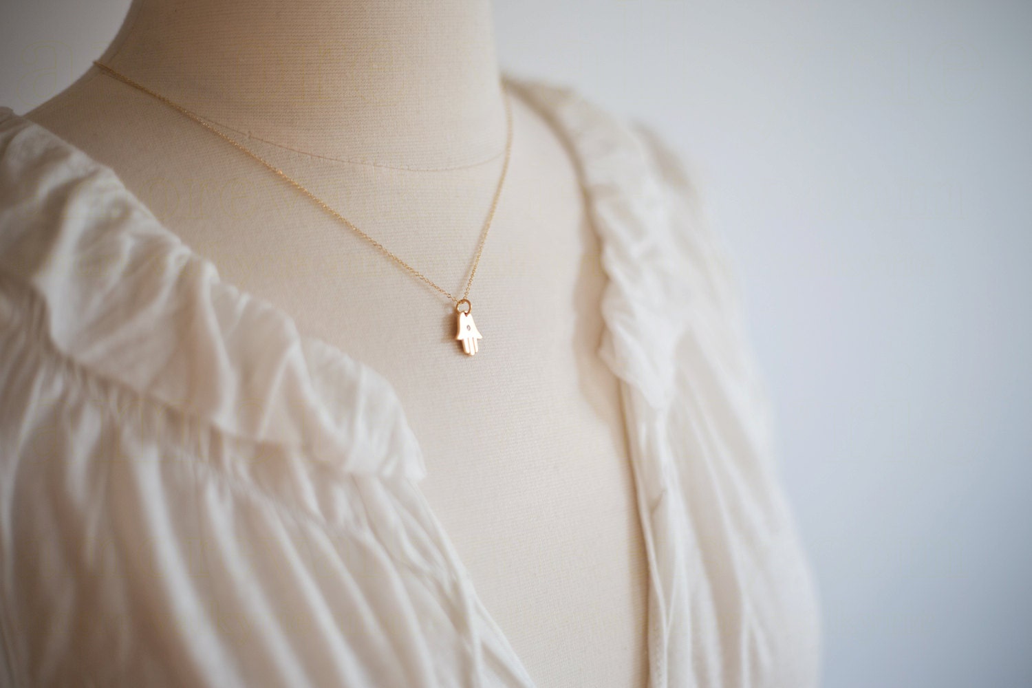 True Diamond on 24k Gold Vermeil Hamsa Hand Charm on 24k Gold Vermeil Necklace - by Amore Valkyrie Jewelry