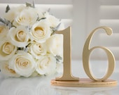 Wedding Table Numbers - Metallic, Wood Carved in Gold for Weddings