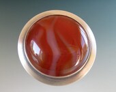 Round Cocktail Ring, Red Agate, Matte Sterling Silver, Size 8 Ring