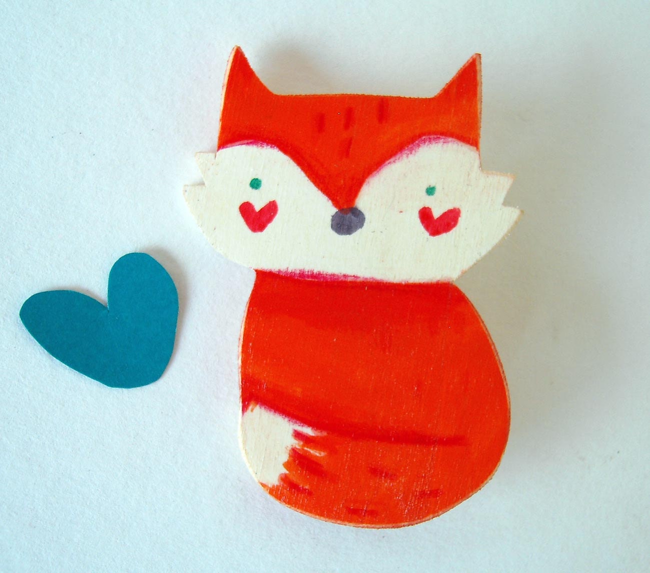 funny fox, wooden brooch hand made in Italy
